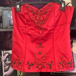 Vintage Cache Red Strapless Top with Black Accents Size 6